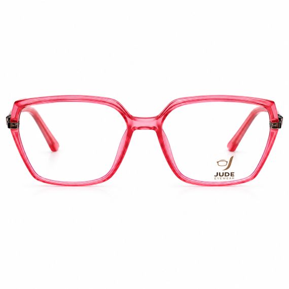 Jude Eyewear Coral Pink square-frame glasses, front view.